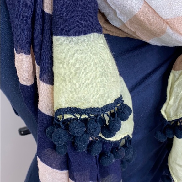 Ann Taylor Stripped Scarf with Ball Trim - Picture 3 of 6